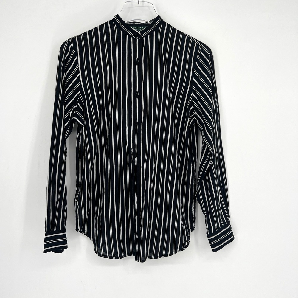 VTG‎ Ralph Lauren Top Womens S Black Striped Preppy Career Office Academia Work